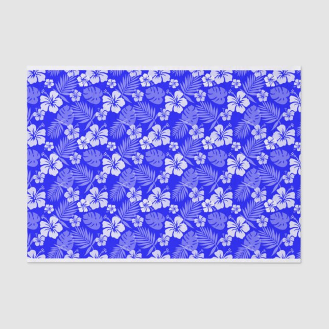 ROYAL BLUE WITH TROPICAL WHITE HIBISCUS FLOWERS TISSUE PAPER (Front)