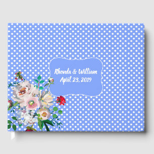 Royal Blue with White Dots and Flowers Wedding Guest Book