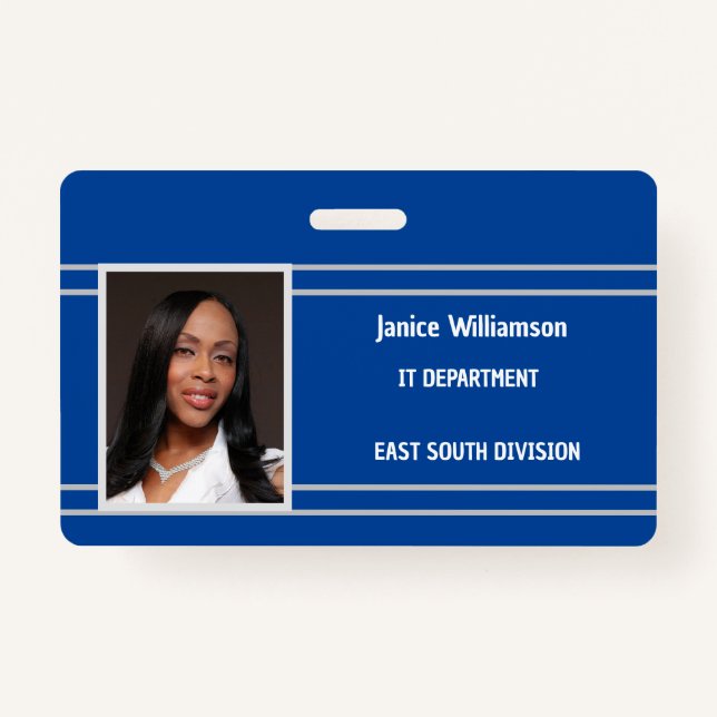 Royal Blue with White Stripes Name and Photo ID Badge (Front)