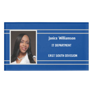 Royal Blue with White Stripes Name and Photo Name Tag