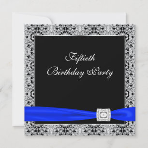 Royal Blue Womans Classy Black 50th Birthday Party Invitation