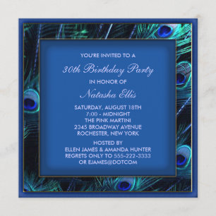 Royal Blue Womans Peacock Birthday Party Invitation