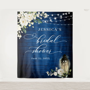 Royal Blue Wood White Roses Bridal Shower Backdrop Tapestry