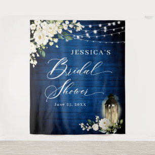 Royal Blue Wood White Roses Bridal Shower Backdrop Tapestry