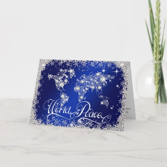 Royal Blue WORLD PEACE Diamonds PERSONALIZED Holiday Card (Front)