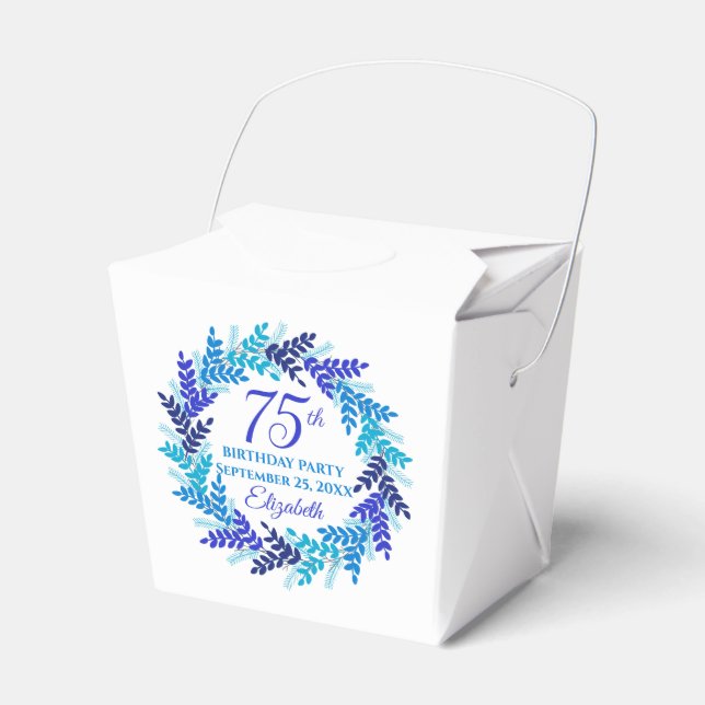 Royal Blue Wreath 75th Birthday Party Favour Box (Front Side)