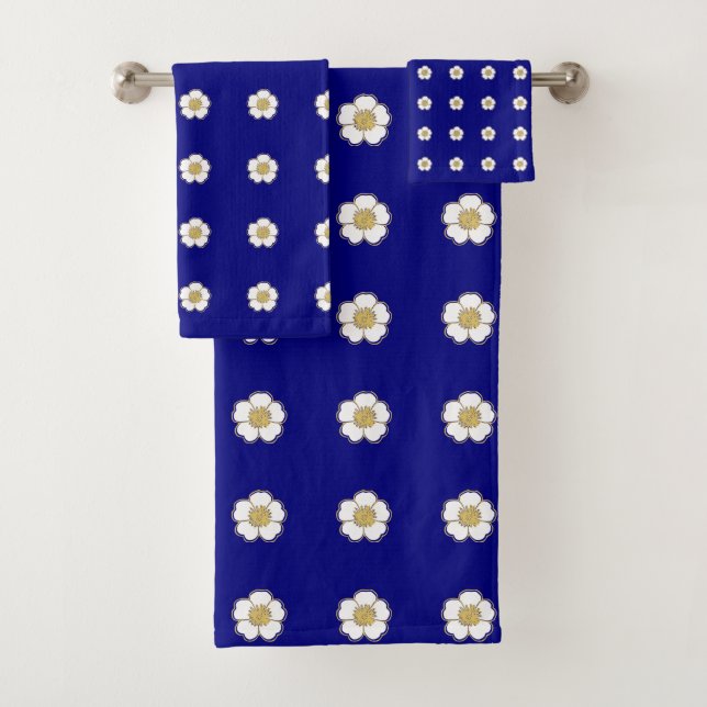 royal blue yellow and white Buttercup Flowers Bath Towel Set (Insitu)