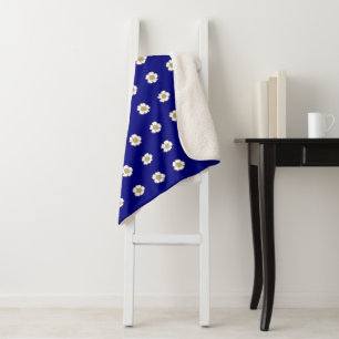 royal blue yellow and white Buttercup Flowers Sherpa Blanket