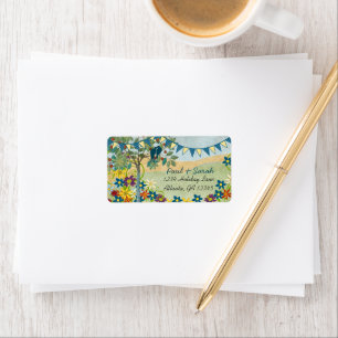 Royal Blue & Yellow Bunting Vintage Love Birds Label
