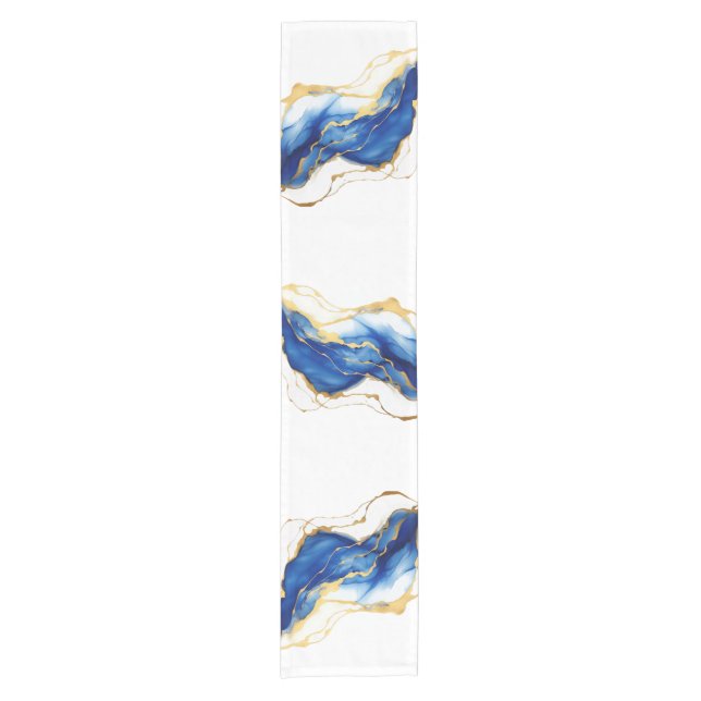 Royal Blue Yellow Gold Alcohol Ink Table Runner (Front)