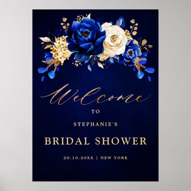 Royal Blue Yellow Gold Bridal Shower Welcome Poste Poster (Front)