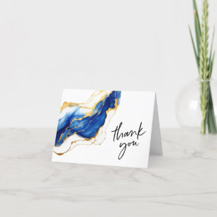 Royal Blue Yellow Gold Elegant Graduation  Thank You Card