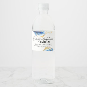 Royal Blue Yellow Gold Elegant Graduation Water Bottle Label