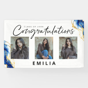 Royal Blue Yellow Gold Elegant Photo Graduation Banner