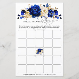Royal Blue Yellow Gold Floral Bridal Shower Bingo