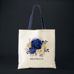 Royal Blue Yellow Gold Floral Bridesmaid gift Tote Bag<br><div class="desc">Elegant royal blue gold theme bridesmaid gift tote bag featuring elegant bouquet of royal blue,  Navy,  gold,  yellow  colour rose flowers buds and eucalyptus leaves. Please contact me for any help in customisation or if you need any other product with this design.</div>