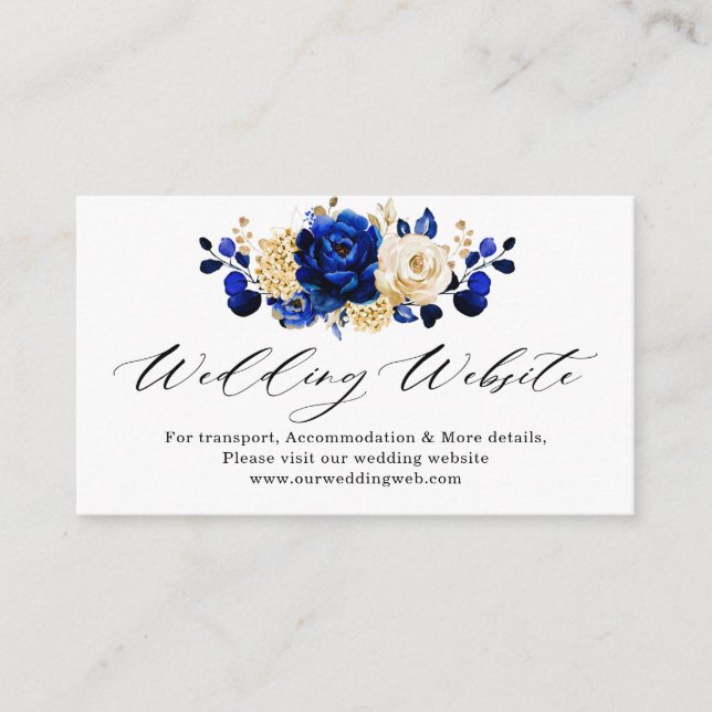Royal Blue Yellow Gold Floral Website Details Enclosure Card (Front)