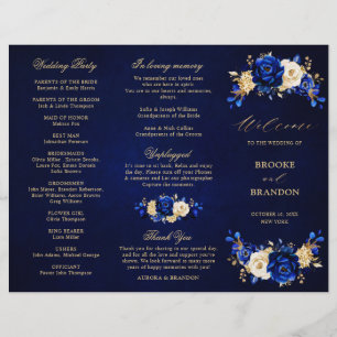 Royal Blue Yellow Gold Floral Wedding Program