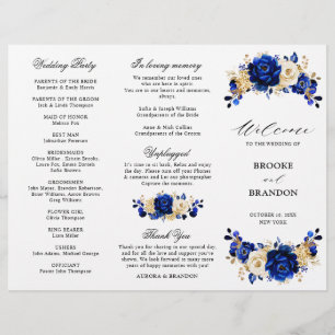 Royal Blue Yellow Gold Floral Wedding Program