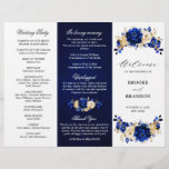 Royal Blue Yellow Gold Floral Wedding Program<br><div class="desc">Elegant royal blue gold theme wedding program featuring elegant bouquet of royal blue,  Navy,  gold,  yellow  colour rose flowers buds and eucalyptus leaves. Please contact me for any help in customisation or if you need any other product with this design.</div>