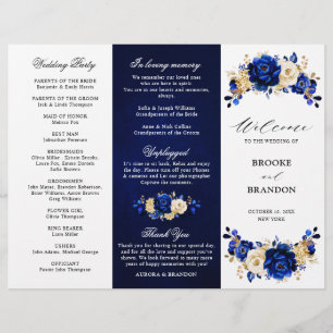 Royal Blue Yellow Gold Floral Wedding Program