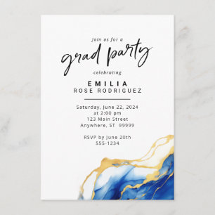 Royal Blue Yellow Gold Grad Party Invitation