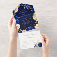 Royal Blue Yellow Gold Metallic Floral Wedding