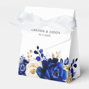 Royal Blue Yellow Gold Metallic Floral Wedding Favour Box