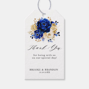 Royal Blue Yellow Gold Metallic Floral Wedding Gift Tags