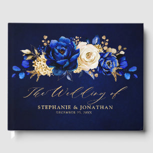 Royal Blue Yellow Gold Metallic Floral Wedding Gue Guest Book