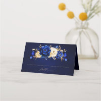 Royal Blue Yellow Gold Metallic Floral Wedding Pla