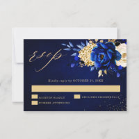 Royal Blue Yellow Gold Metallic Floral Wedding RSV