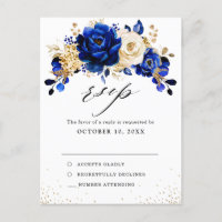 Royal Blue Yellow Gold Metallic Wedding RSVP