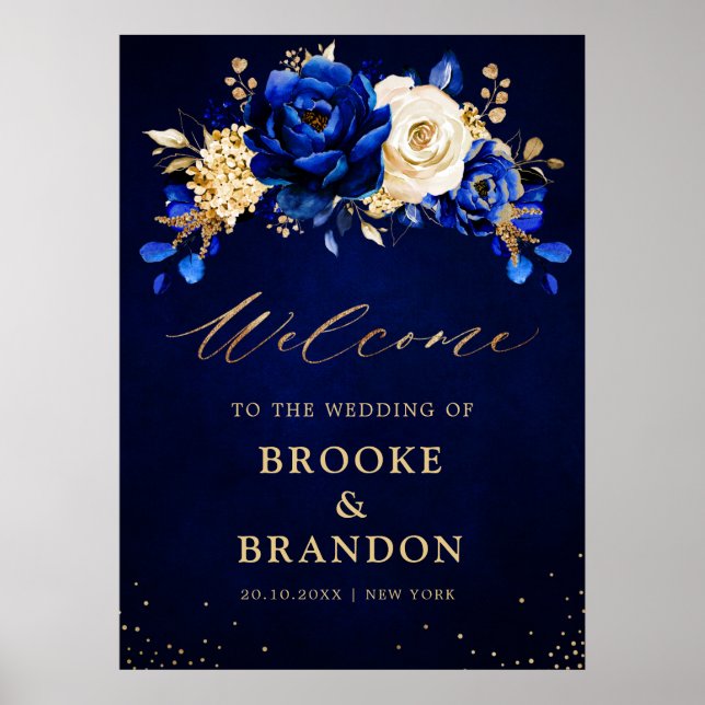 Royal Blue Yellow Gold Metallic Wedding Welcome Po Poster (Front)