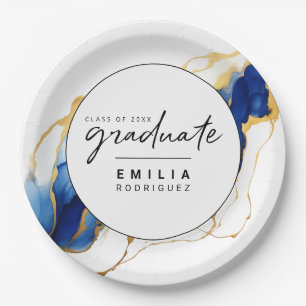 Royal Blue Yellow Gold Minimalist Graduation Paper Plate