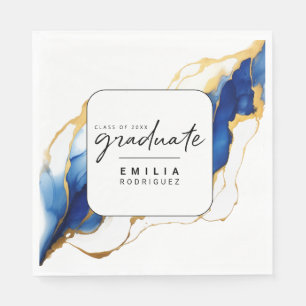 Royal Blue Yellow Gold Modern Graduation  Napkin