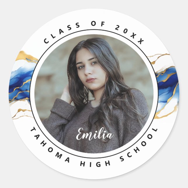 Royal Blue Yellow Gold Photo Graduation seal (Front)