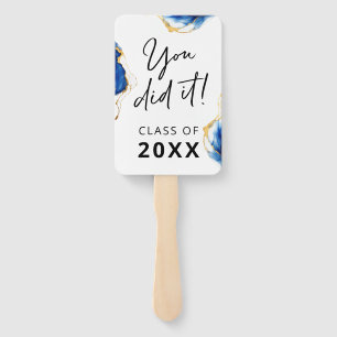Royal Blue Yellow Gold "You did it" Graduation  Hand Fan
