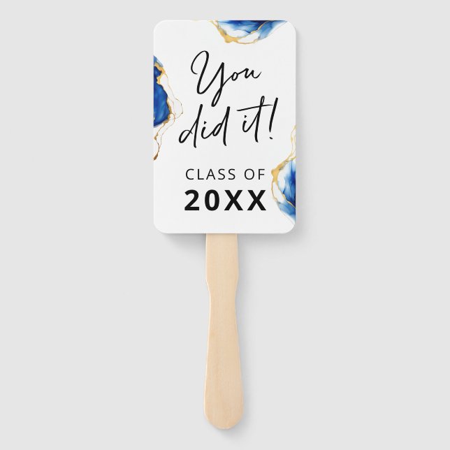 Royal Blue Yellow Gold "You did it" Graduation  Hand Fan (Back)