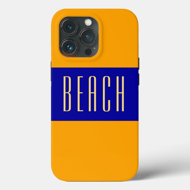 Royal Blue Yellow Orange Stripes Slim BEACH Text Case-Mate iPhone Case (Back)