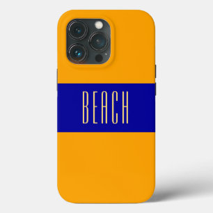 Royal Blue Yellow Orange Stripes Slim BEACH Text iPhone 13 Pro Case