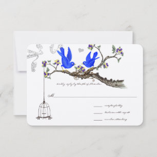 Royal Blue Yellow & Purple Flowers Weddings RSVP Card