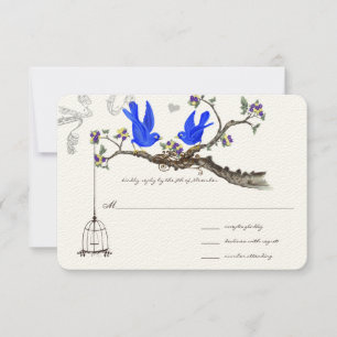 Royal Blue Yellow & Purple Flowers Weddings RSVP Card