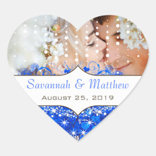 Royal Blue Your Photo Romantic Heart Leaf Heart Sticker
