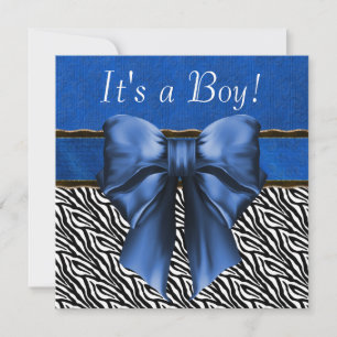 Royal Blue Zebra Baby Boy Shower Invitations