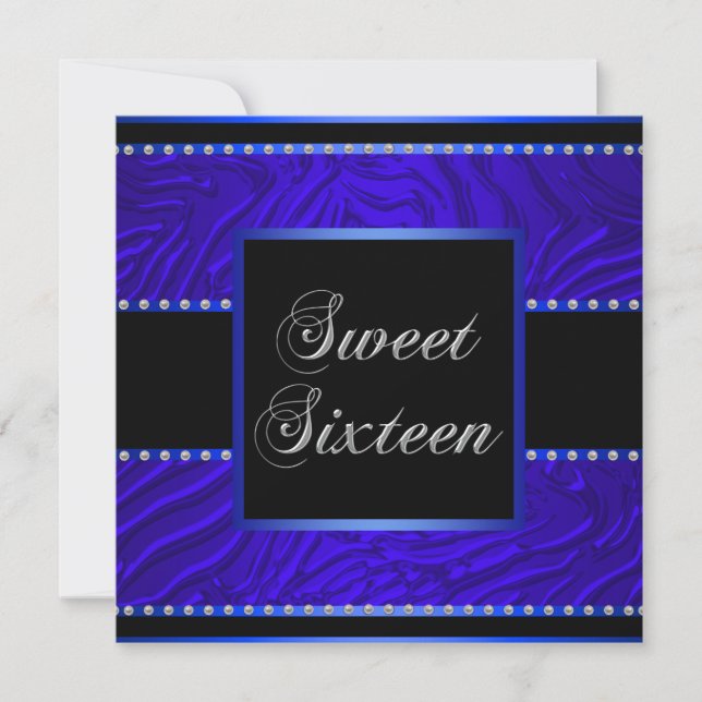 Royal Blue Zebra Blue Sweet 16 Birthday Party Invitation (Front)
