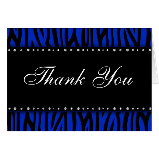 Royal Blue Zebra Printed Diamonds Thank You Card