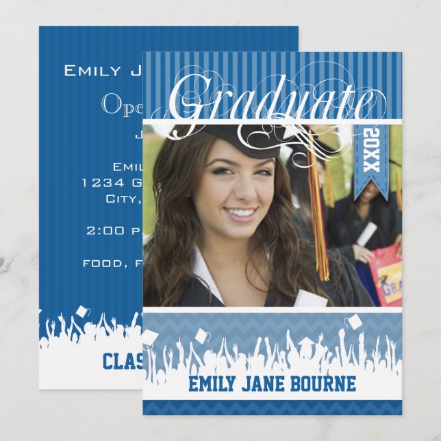 Royal Blue Zig Zag Senior Picture Class of Announcement (Front/Back)