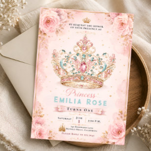 Royal Blush Pink Gold Princess Birthday Invitation