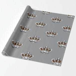 Royal Brown Crown Pattern on Modern Gray Back Wrapping Paper